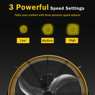 24 Inch Industrial Tilt Drum Fan 3 Velocity Speed 360° Adjustable Floor Fan