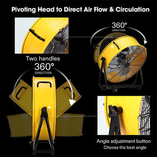 24 Inch Industrial Tilt Drum Fan 3 Velocity Speed 360° Adjustable Floor Fan
