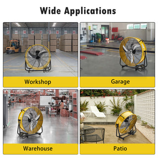 24 Inch Industrial Tilt Drum Fan 3 Velocity Speed 360° Adjustable Floor Fan