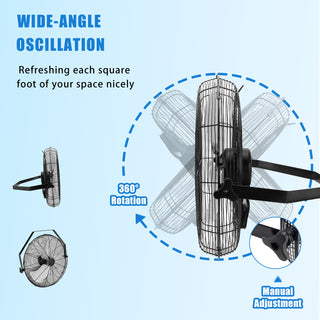 20 Inch Industrial Wall Mount Fan Metal 3 Speed Ventilation Shop Fan
