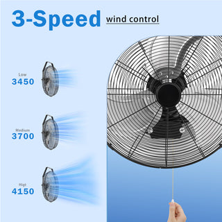 20 Inch Industrial Wall Mount Fan Metal 3 Speed Ventilation Shop Fan