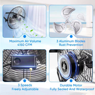 20 Inch Industrial Wall Mount Fan Metal 3 Speed Ventilation Shop Fan