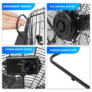 20 Inch High Velocity Industrial Cooling Floor Fan With 3 Speeds Tilt Head