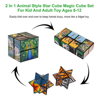 2 In 1 Animal Style Star Cube Magic Cube Set For Kid And Adult Toy Ages 8-12