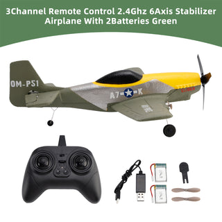3Channel Remote Control 2.4Ghz 6Axis Stabilizer Airplane With 2Batteries Green