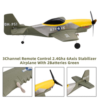 3Channel Remote Control 2.4Ghz 6Axis Stabilizer Airplane With 2Batteries Green