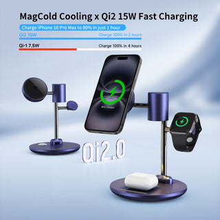 4-in-1 Qi2 15W Cooling Wireless Charger Station Fast Charging Station MagSafe