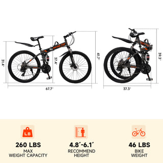 26" wheels 27 speed double disc brake folding mountain bike MTB for adults