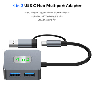 4 in 2 Type-C + USB to USB3.2 Interface Hub Adapter Dock for MacBook iPad Pro 15
