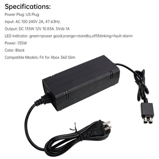 AC Adapter Brick Charger Power Supply Cord 115W Fit for Xbox 360 Slim US Plug