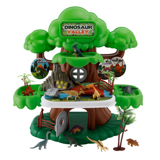 37 Pcs Dinosaur Valley Tree House Toy Realistic Set With Tree And Fence For Kid