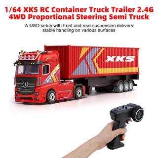 1/64 XKS RC Container Truck Trailer 2.4G 4WD Proportional Steering Semi Truck