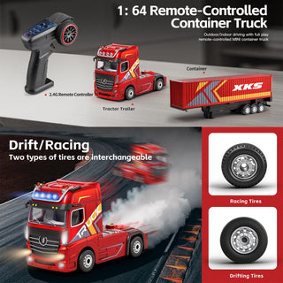 1/64 XKS RC Container Truck Trailer 2.4G 4WD Proportional Steering Semi Truck