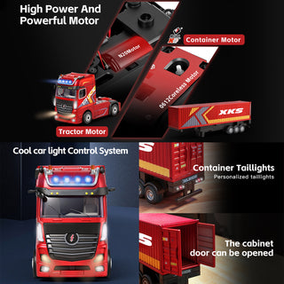 1/64 XKS RC Container Truck Trailer 2.4G 4WD Proportional Steering Semi Truck