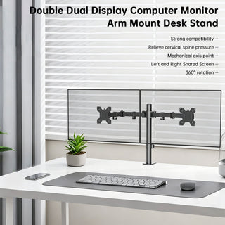 Double Dual Display Computer Monitor Arm Mount Desk Stand 17"-27" Screen LED LCD