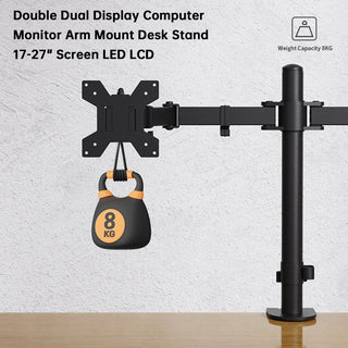 Double Dual Display Computer Monitor Arm Mount Desk Stand 17"-27" Screen LED LCD