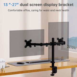Double Dual Display Computer Monitor Arm Mount Desk Stand 17"-27" Screen LED LCD