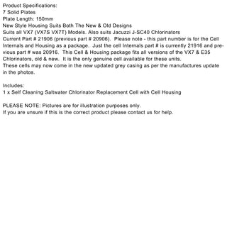 Saltwater Chlorinator Replacement Cell with Cell Housing For Astral/Hurlcon VX7