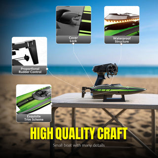 2.4Ghz Mini Remote Control Boat For Water Pool Lake Water Toy 2 Batteries Green