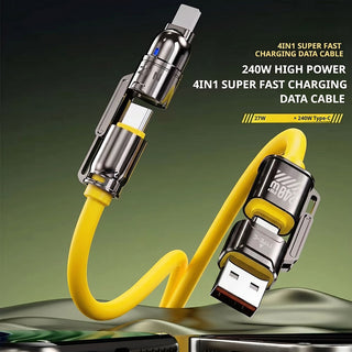 240W Fast Charging Atomic 4-in-1 Data Cable 2-in-2 Dual Type-C Cord For iPhone 5-17 And Samsung Android Phones Daily Use