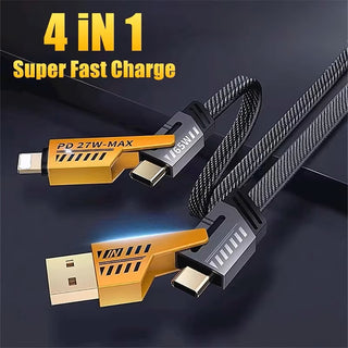 1M Data Cable 4-in-1 PD65W Multi-Function Type-C Charging Cable Fast Charger Cable for iPhone/Samsung/Android Phones