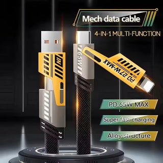 1M Data Cable 4-in-1 PD65W Multi-Function Type-C Charging Cable Fast Charger Cable for iPhone/Samsung/Android Phones
