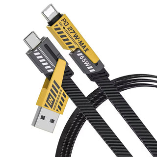 1M Data Cable 4-in-1 PD65W Multi-Function Type-C Charging Cable Fast Charger Cable for iPhone/Samsung/Android Phones