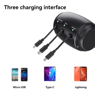 3-in-1 Retractable Car Backseat Charging Station Box for iPhone/Samsung/Android