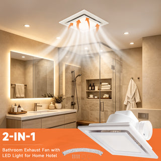 145 CFM 12" Bathroom Exhaust Fan 1.5sones Bath Fan Low Noise with Light