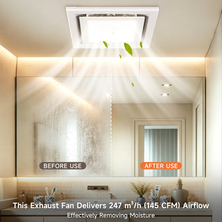 145 CFM 12" Bathroom Exhaust Fan 1.5sones Bath Fan Low Noise with Light