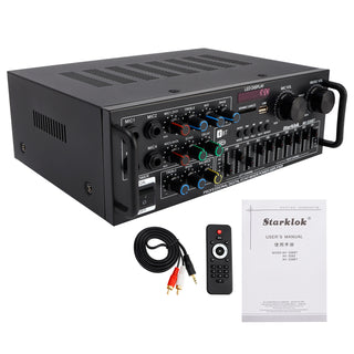 2500W Peak Stereo HiFi Power Amplifier Bluetooth5.4 FM USB EQ Mixer for Car Home