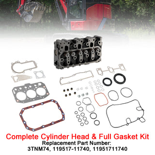 3TNV70 Cylinder Head+Gasket Kit For Yanmar Engine For John Deere Gator XUV 850D