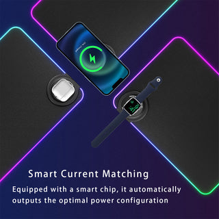 15W LED Magnetic Phone Earphone Watch Wireless Charger 3 in 1 Charger Mouse Pad