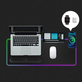 15W LED Magnetic Phone Earphone Watch Wireless Charger 3 in 1 Charger Mouse Pad