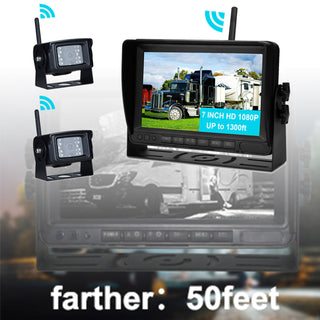 7" Wireless AHD 1080P Display 2CH Rear View Backup Camera Kit for Truck Trailer