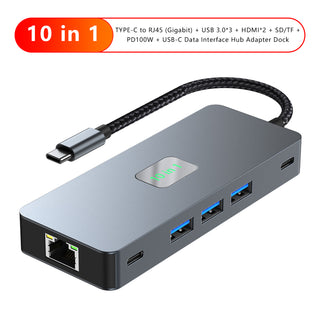 10 in 1 TYPE-C to RJ45  Gigabit USB 3.0  HDMI SD/TF PD100W USB-C Data MacBook