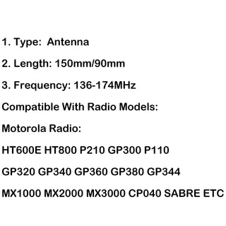 VHF Antenna 136-174MHz For GP320 GP340 GP360 GP380 GP34 MX1000 Radio