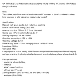 GA-800 Active Loop Antenna Shortwave Antenna 10KHz-159MHz HF Antenna for Radios