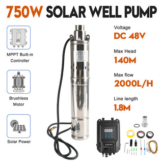 3" Solar borehole pump 48V 750W Deep well solar submersible pump
