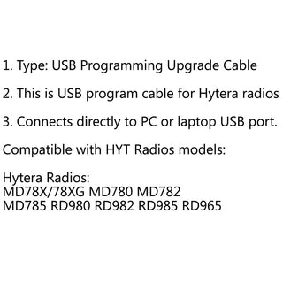 For Hytera MD650 MD780 RD782 MD782 RD982 RD985 Programming Cable Upgrade USB