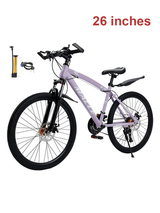 26-Inch 27-Speed Mountain Bike – Adult MTB with Dual Disc Brakes & Suspension Fork, Purple