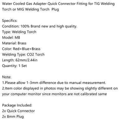 Water Cooled & Gas Adapter Quick Connector Fitting Fit TIG Welding Torch Intake