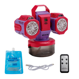 Rechargeable Bubble Machine With Light 360°Rotation Remote Control Outdoor Event