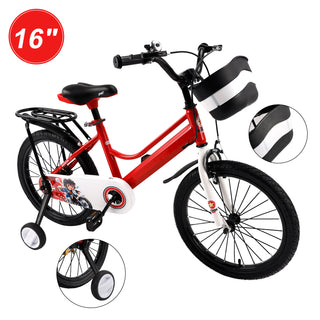 16" Kids Bike for Boys and Girls with auxiliary wheels & Rack Red