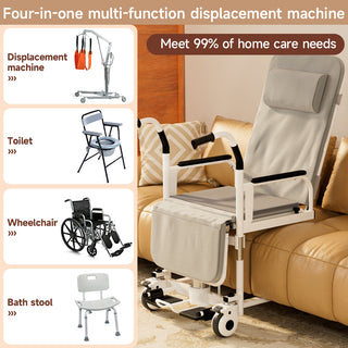 4-in-1 Patient Lift Wheelchair with Potty & Reclining Bed Function