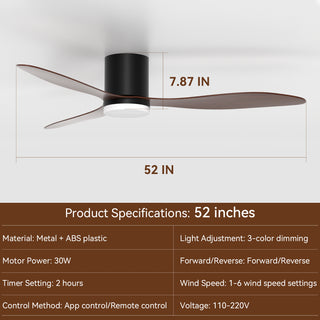 52 Inch Low Profile Ceiling Fan with Remote/App Control