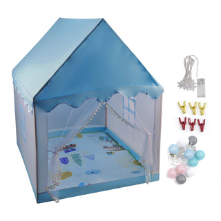 Assembly Tent with Metal Frame Portable Children’s Playhouse with Carry Bag Blue Mesh Window Optional Star Lights & Mat Kids Indoor Play Tent for Boys & Girls