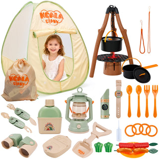 42Pcs Camping Pretend Play Tent Indoor and Outdoor Gift for Boys Girls Oil Lantern Binoculars Kids Camping Set with Tent Toy Campfire
