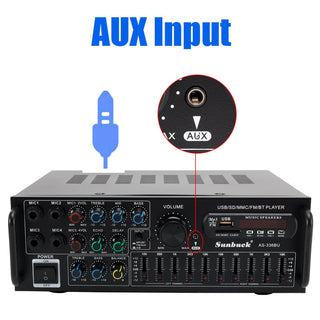 2000W Peak Stereo HiFi Power Amplifier bluetooth 5.0 Karaoke FM USB EQ mixer SUNBUCK with Remote Control for Car Home