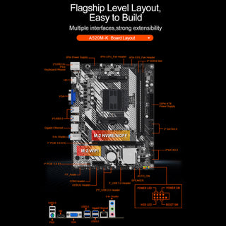 A520M-K Desktop Computer Motherboard AM4 Dual Protocol M.2 Hard Drive Bluetooth